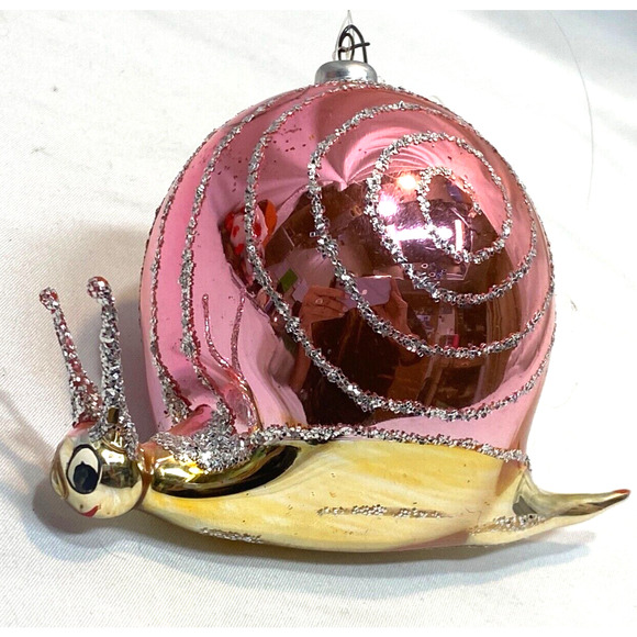 Vintage Soffieria De Carlini Snail Glass Christmas Ornament Pink Gold Rare - Picture 1 of 8
